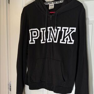 PINK Victoria's Secret Black Zip-Up with White Logo